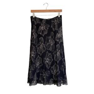 y2k vintage 00s black floral midi skirt size m medium